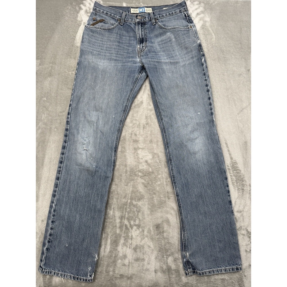 Ariat M2 Jeans Mens 31x34 Relaxed Bootcut Blue Denim Embroidered Cowboy Western